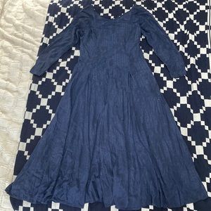 Vintage 90s navy blue floral long sleeve circle skirt handmade dress by Outback